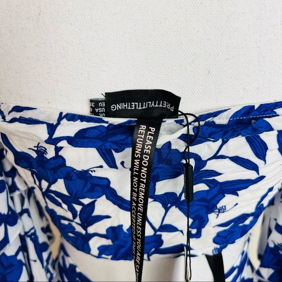 NWT PLT Blue & White Porcelain Floral Print Bardot Crop Top & Layered Shorts Set - Picture 5 of 9